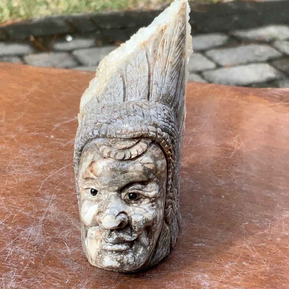 QUARTZ CRYSTAL CLUSTER HAND CARVED TRIBAL CHIEF
